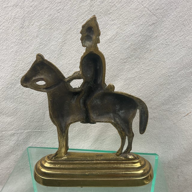Gold Antique Victorian Brass, British Soldier on Horseback Doorstop For Sale - Image 8 of 11