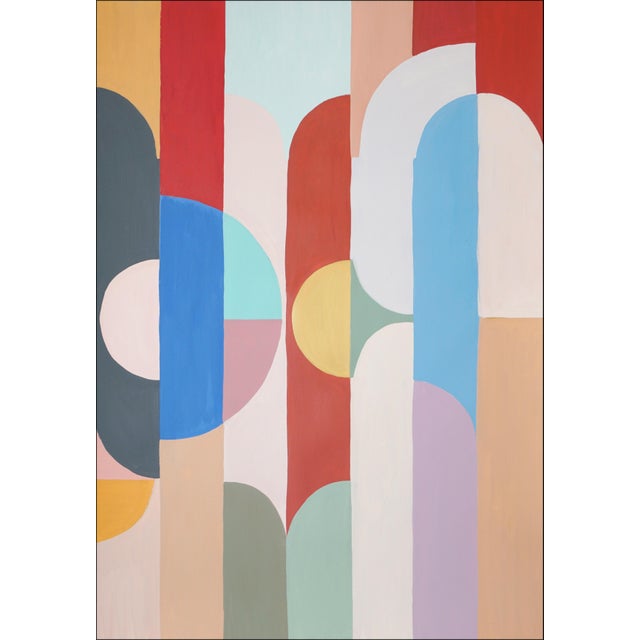 2026, Art Deco Triptych, Original Painting, Vivid Tones Triptych, Geometric Bauhaus Patterns on Watercolor Paper by Natalia Roman For Sale In Miami - Image 6 of 11