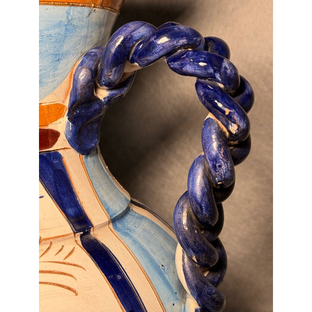 Blue Large Italian Hand-Painted Ceramic Pitcher, 1970s For Sale - Image 8 of 11
