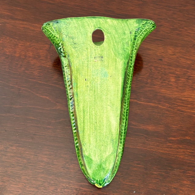 1950s Japanese Lotus Flower Ceramic Majolica Wall Pocket For Sale - Image 9 of 11