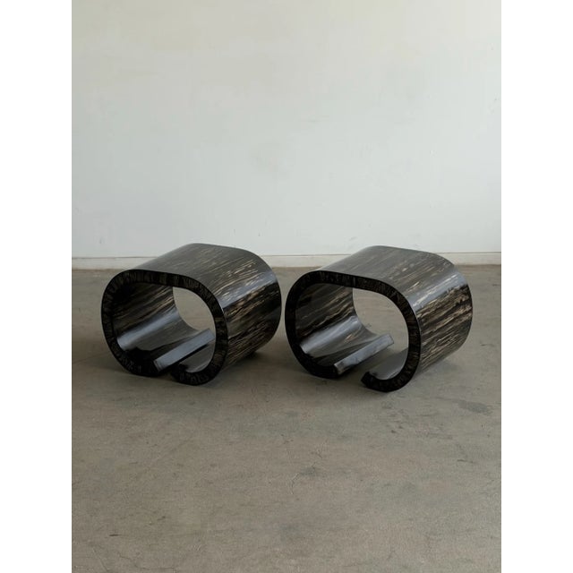 Black Vintage Cerused Scroll Side Tables- Pair For Sale - Image 8 of 17