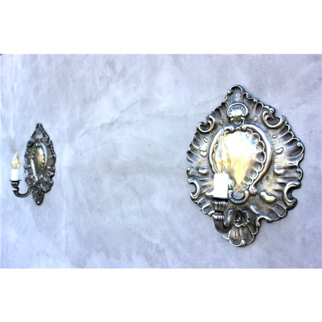 Metal Italian Rococo Revival Zinc Wall Sconces, 1950s, Set of 2 For Sale - Image 7 of 10