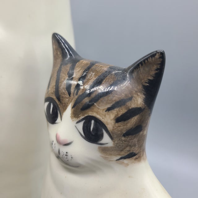 Vintage (2) Ns Gustin Ceramic Hand Painted Cats Statues a Pair For Sale - Image 10 of 11