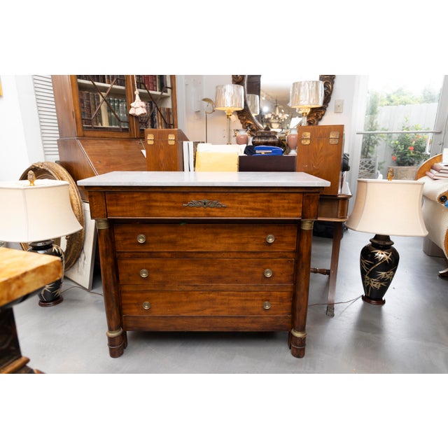 Traditional French Empire Style Mahogany Commode With Marble Top For Sale - Image 3 of 7