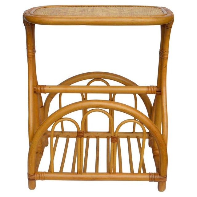 Mid-Century Modern Bamboo Cane Wicker Mid-Century Modern Side Bedside End Sofa Table Magazine Stand For Sale - Image 3 of 13