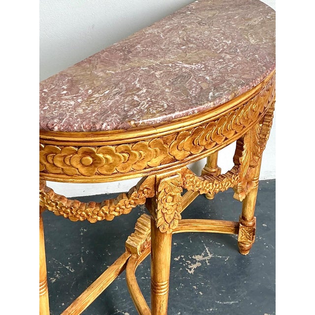 Antique Carved Giltwood Pomegranate Console With Marble Top For Sale - Image 11 of 18