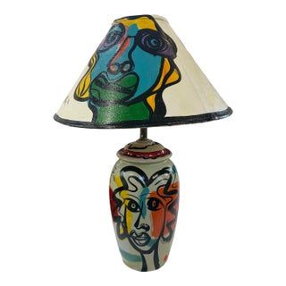 1970s Peter Keil Painted Lamp Plus Lamp Shade Signed 30in For Sale
