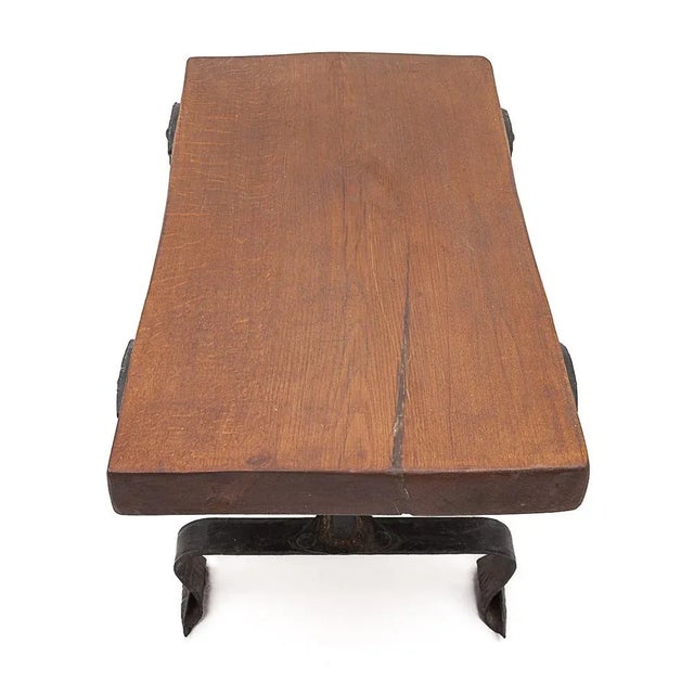 Brutalist Coffee Table in Elm in the style of Jacques Adnet, 1950s For Sale - Image 9 of 11