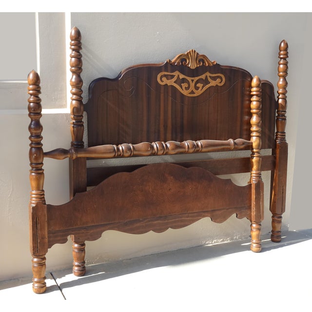 Bed Frame - Vintage Victorian Style Poster Bed Full Headboard Footboard & Rails For Sale - Image 4 of 13