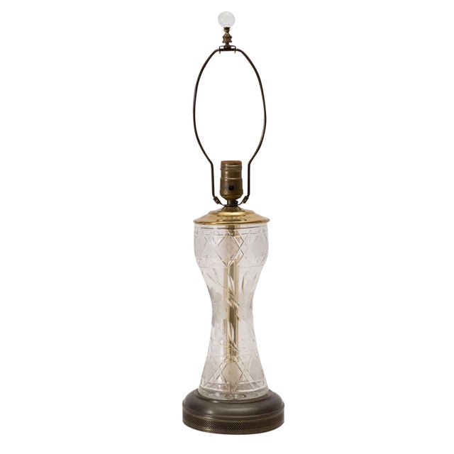 Antique Cut Glass Vase Lamp With Crystal Finial For Sale