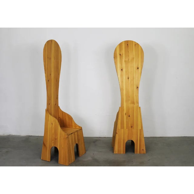 Fratina High Chairs in Pine by Mario Ceroli for Poltronova, 1972, Set of 8 For Sale - Image 5 of 8