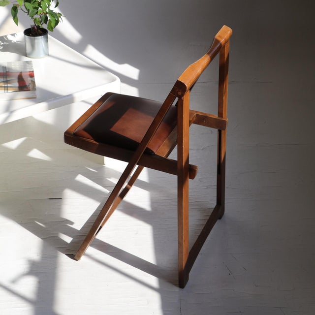 1960s Set of 3 Trieste Foldable Wooden and Leather Chair Attributed to Aldo Jacober for Alberto Bazzani - Italy For Sale - Image 5 of 9