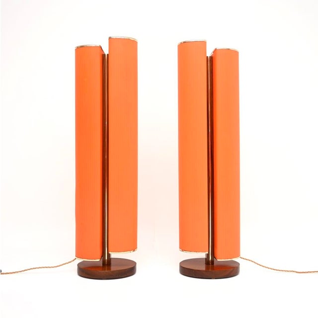 An incredibly stylish pair of vintage teak and acrylic floor lamps, dating from the 1960’s. They were made in Britain,...