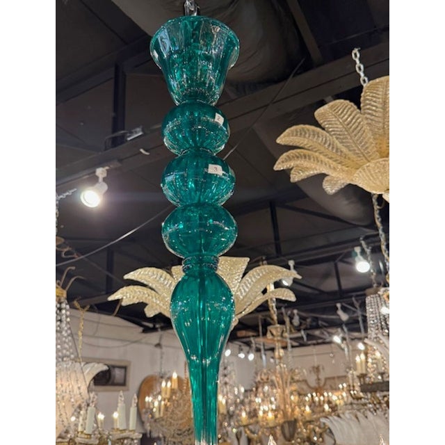 Early 21st Century Teal 12 Arm Murano Glass Chandelier For Sale - Image 5 of 7