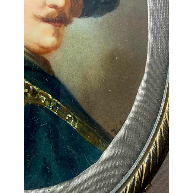 Antique 1800's Original Hand Painted Miniature Rembrandt Portrait Bronze Framed For Sale - Image 4 of 9