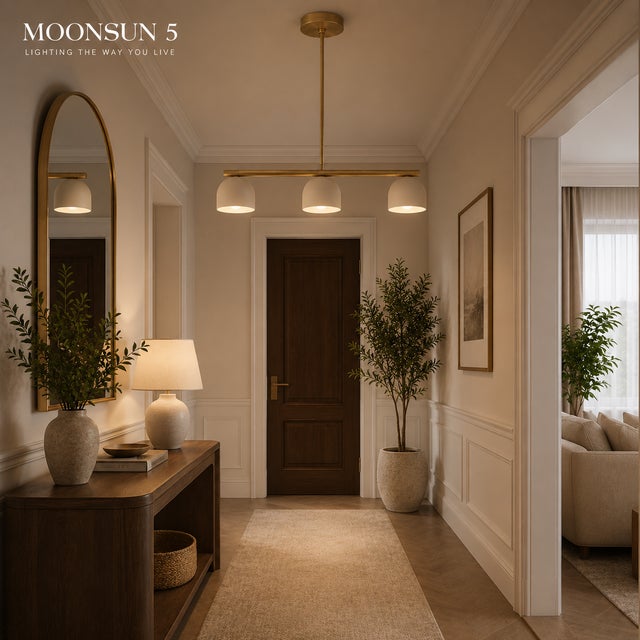 Not Yet Made - Made To Order Modern Linear Chandelier 3 Light, Matte Off White Dome Pendant Light Brass Dining Room Fixture, Kitchen Island Lighting, Minimalist Light For Sale - Image 5 of 16