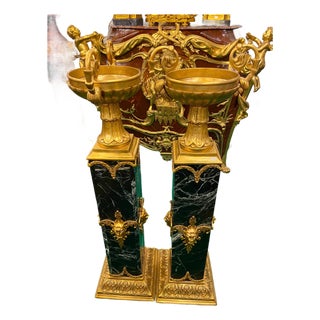 1960s Pair of Louis XVI Empire Style Marble & Bronze Jardinieres / Pedestal For Sale