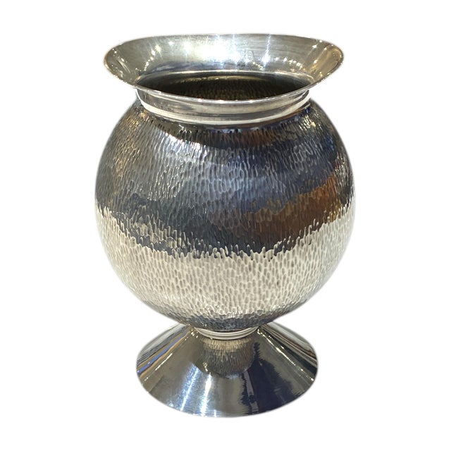 Vintage Italian Silver Plate Hand Hammered Vase For Sale - Image 14 of 18