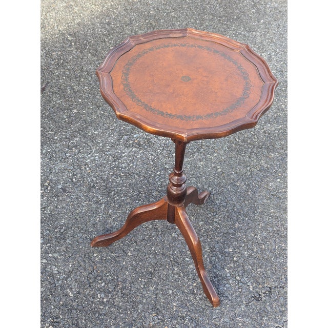 Vintage Pedestal Tripod Leather Top Mahogany Candle Stand For Sale - Image 4 of 6