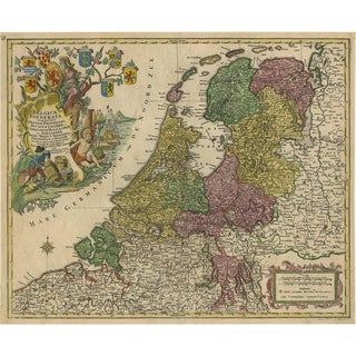 Large Antique Map of the Netherlands with Original Hand Coloring, 1772 For Sale