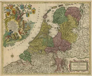 Large Antique Map of the Netherlands with Original Hand Coloring, 1772