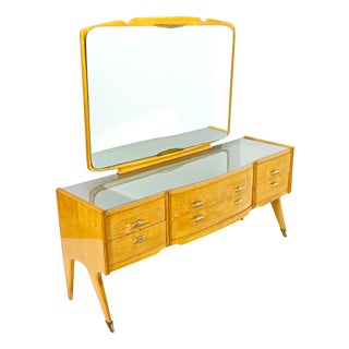 Italian Sideboard with Mirror in Maple Wood, 1950s For Sale
