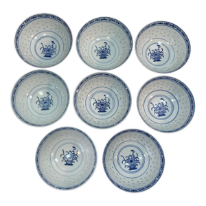 Vintage Chinese Rice Grain Bowls - Set of 8