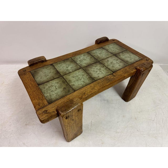 Brutalist Oak Coffee Table with Tiled Top, 1960s For Sale - Image 10 of 12