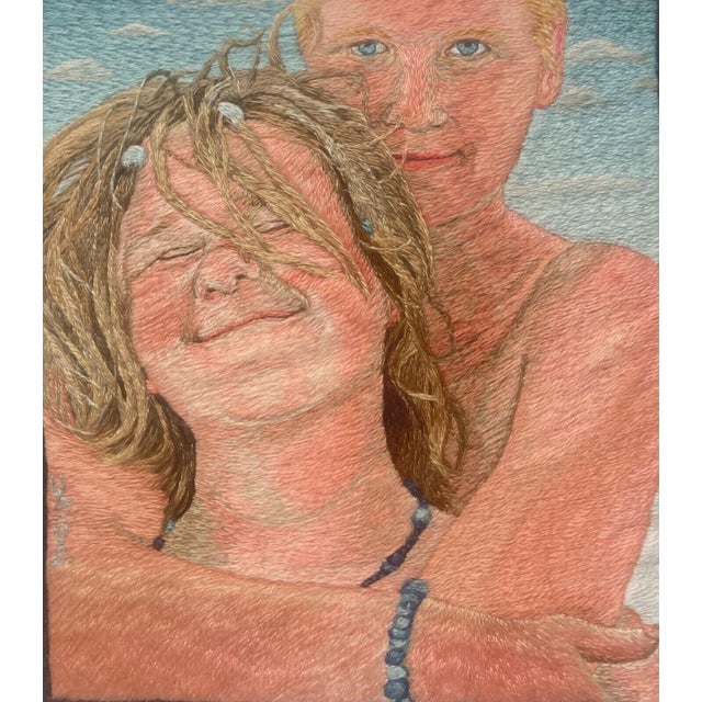 Rare Mical Aloni 'seventh Heaven" Couple in Love Embroidery Portrait - Israeli For Sale - Image 10 of 11