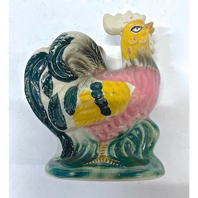 Small antique handpainted chicken cachepot planter. Marked with an indecipherable stamp on the underside.