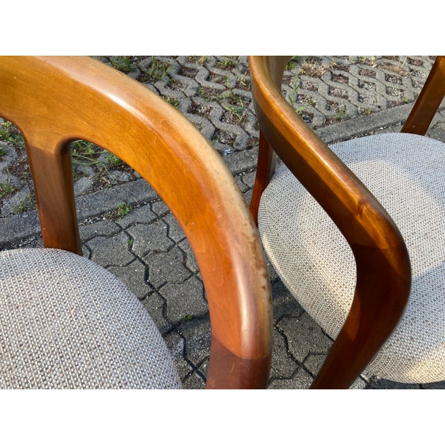 White Mid-Century Round Walnut Chair, 1960s, Set of 4 For Sale - Image 8 of 13