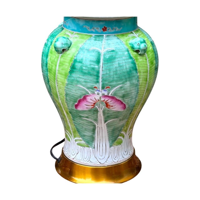 Asian Hand-Painted Jingdezhen Porcelain Ginger Jar Lamp – Bok Choy Pattern For Sale - Image 3 of 6
