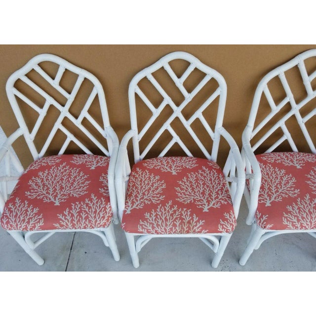 McGuire Chippendale Style Coastal Mid-Century Modern Bamboo Rattan White Dining Armchairs - Set of 4 For Sale In Miami - Image 6 of 11
