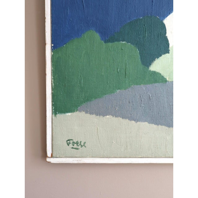 Textile Mid-Century Modern 'Along the Blue Coast' Swedish Abstract Landscape Oil Painting, Framed For Sale - Image 7 of 13