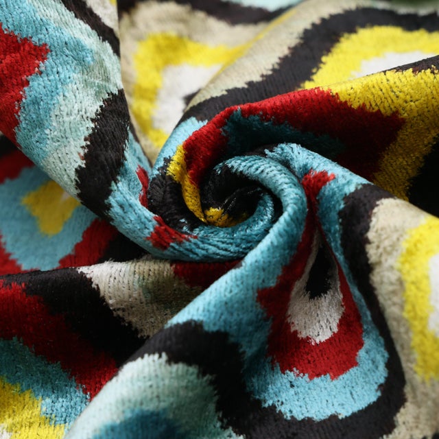 Mid-Century Modern Multicolor Ikat Silk Velvet Lumbar Pillow 16x24 | Handmade Designer Accent For Sale - Image 3 of 7