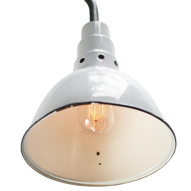 Industrial factory wall lamp by benjamin usa cast iron frame with white enamel shade diameter wall base 8 cm / 3.15”...