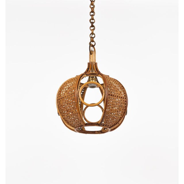 Mid-Century French Riviera Pendant Light in Rattan and Wicker, Italy, 1960s For Sale - Image 4 of 17