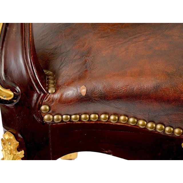 French Francois Linke Style Ormolu and Wood Leather Armchair For Sale - Image 18 of 18