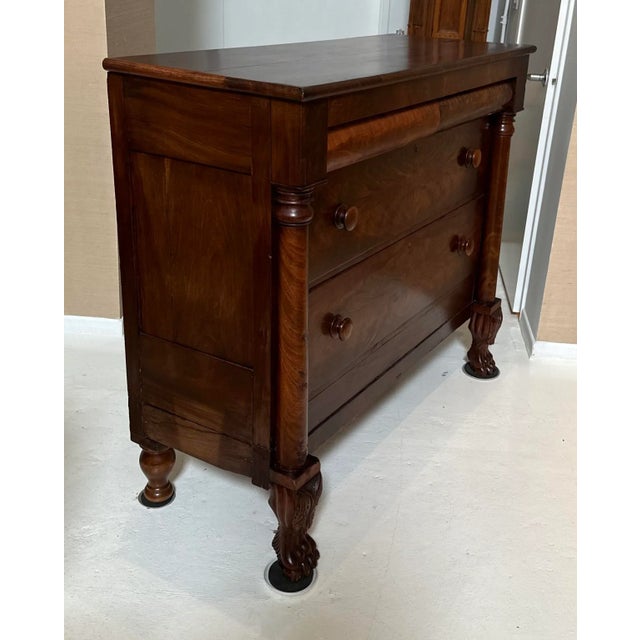 Antique Early American Empire Chest of Drawers. It is signed and dated 1801 by Fuller & Co, behind the two upper drawers....