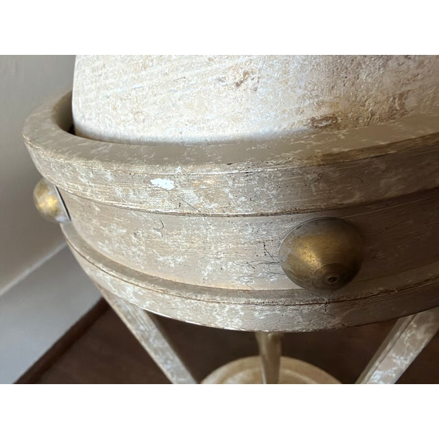 Pair of Neoclassical Travertine, Cast Iron & Brass Sculptural Lamps, Attributed to Michael Taylor For Sale - Image 15 of 17