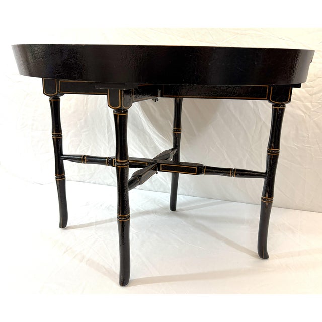 Late 20th Century Regency Chinoiserie Style Lacquer and Faux Bamboo Folding Tray Table For Sale - Image 15 of 18