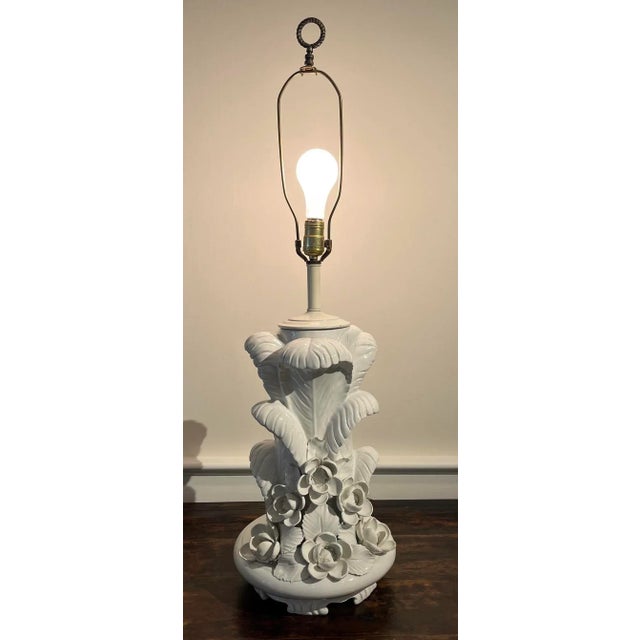 Chinoiserie Mid 20th C. Hollywood Regency Serge Roche Style Italian Blanc De Chine Porcelain Ostrich Feather Lamp For Sale - Image 3 of 13