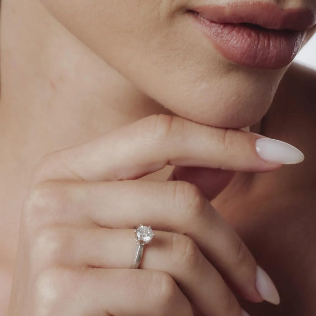 Mid Century Diamond Platinum Solitaire Engagement Ring, Size 5.25 For Sale In Los Angeles - Image 6 of 7