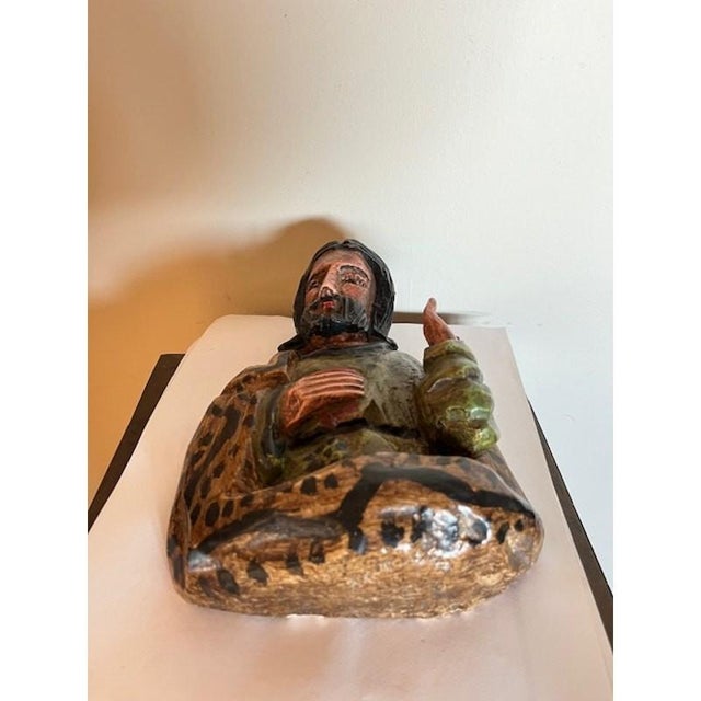 Vintage Hand Carved 9" Wood Santo Statue Folk Art Bulto Figure Wall Hanging For Sale - Image 4 of 5