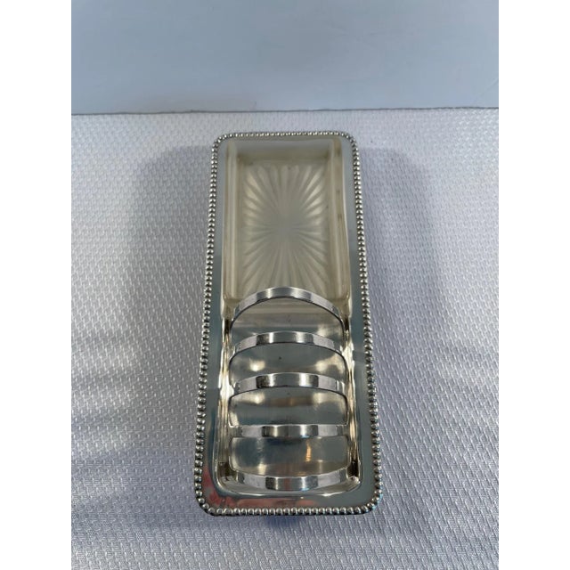 Metal 1940s English De Montfort Silverplated Toast Rack With Frosted Glass Butter Dish For Sale - Image 7 of 13