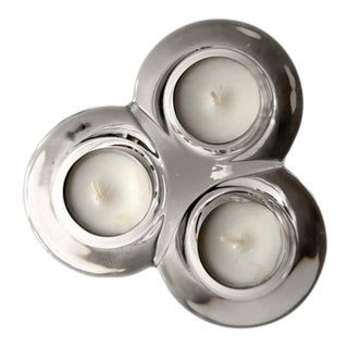 Vintage Crystal Glass Trio Tealight Candle Holder For Sale