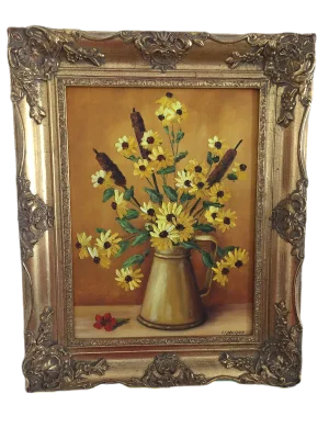 Clarence I. Dreisbach "Yellow Daisies" Oil on Board Painting Signed