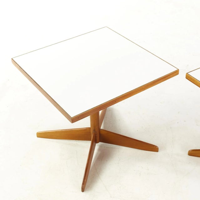 Edward Wormley Style Mid Century Walnut and White Laminate End Tables - Pair For Sale - Image 10 of 12