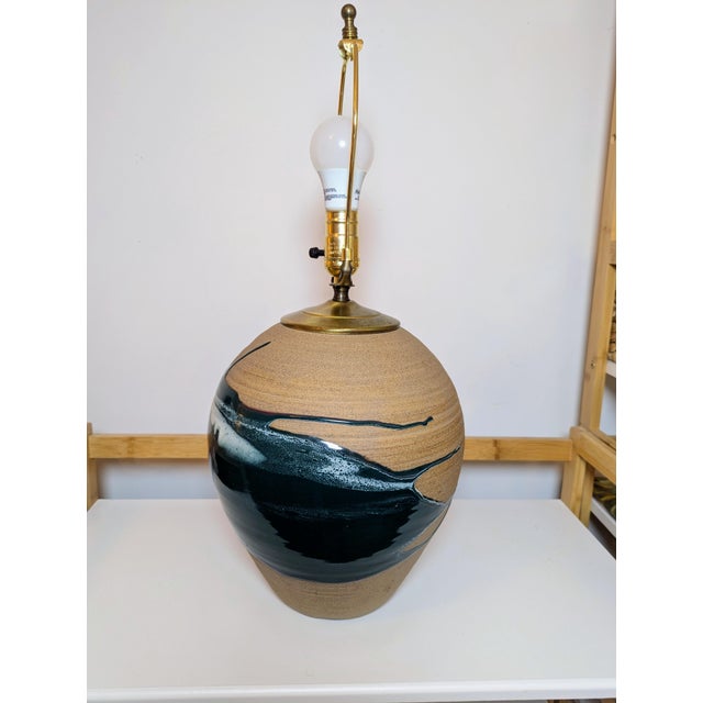 Late 20th Century Drip Glaze Pottery Table Lamp For Sale In Raleigh - Image 6 of 12
