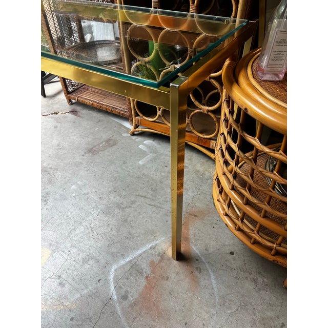 1970s Gold Metal Glass Top Console Table For Sale - Image 4 of 6